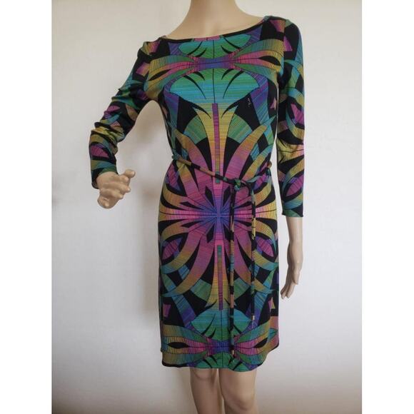 Emilio Pucci Black Multicolor Signature Print Belted Dress 4 US - Picture 1 of 10